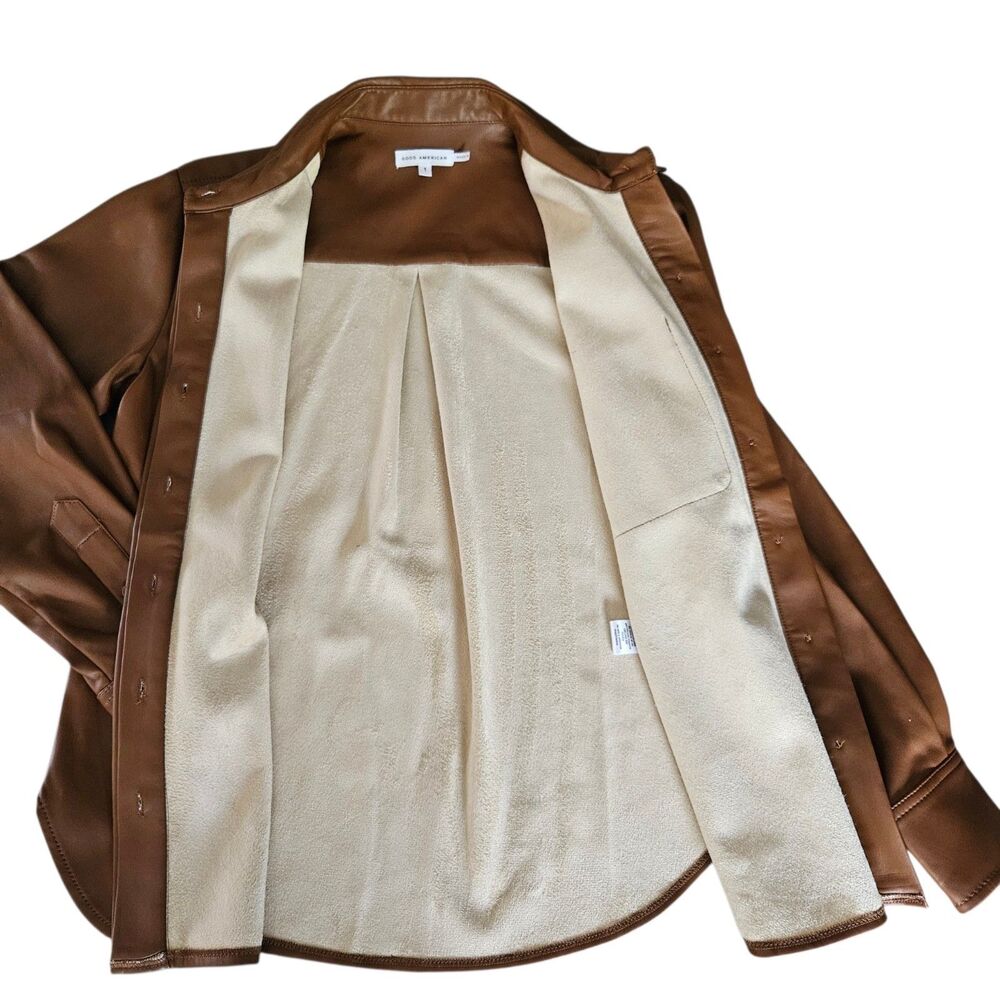 Good American Better Than Leather Button-Up Shirt Jacket Size L Brown Faux Soft - Picture 5 of 11